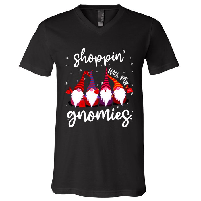 Shopping With My Gnomies Cute Xmas Gnomes Lover Christmas V-Neck T-Shirt