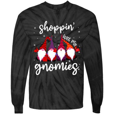 Shopping With My Gnomies Cute Xmas Gnomes Lover Christmas Tie-Dye Long Sleeve Shirt