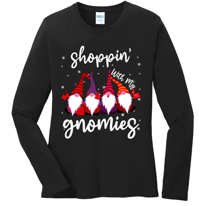 Shopping With My Gnomies Cute Xmas Gnomes Lover Christmas Ladies Long Sleeve Shirt