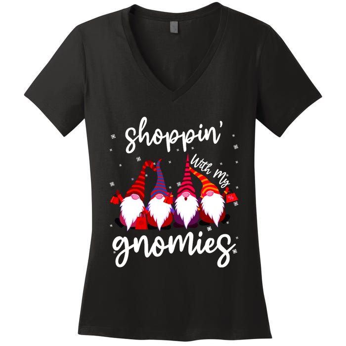 Shopping With My Gnomies Cute Xmas Gnomes Lover Christmas Women's V-Neck T-Shirt