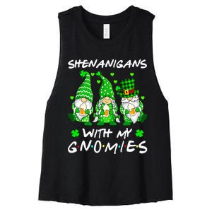 Shenanigans With My Gnomies Shamrock Happy St Patricks Day Women's Racerback Cropped Tank