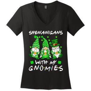 Shenanigans With My Gnomies Shamrock Happy St Patricks Day Women's V-Neck T-Shirt