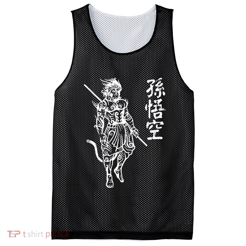 Sun Wukong Monkey King Chinese Characters Letters Mesh Reversible Basketball Jersey Tank