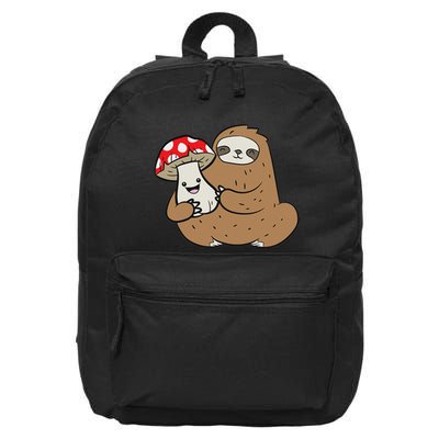 Sloth With Mushroom Vegetable Cute Mushrooms And Sloth 16 in Basic Backpack
