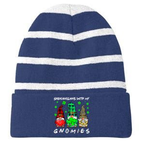 Shenanigans With My Gnomies Shamrock St Patrick's Day Gnome Striped Beanie with Solid Band