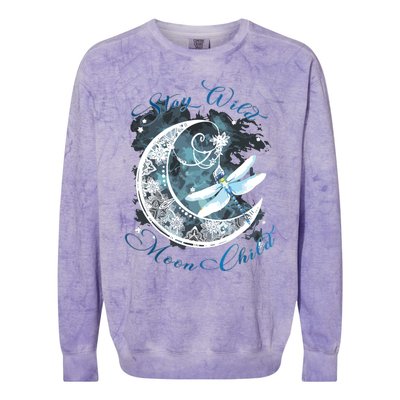 Stay Wild Moon ChildDragonfly Hippie Gift Colorblast Crewneck Sweatshirt