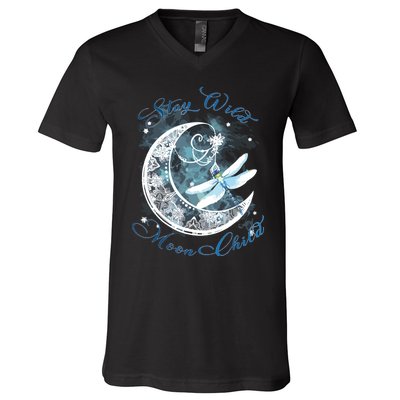 Stay Wild Moon ChildDragonfly Hippie Gift V-Neck T-Shirt