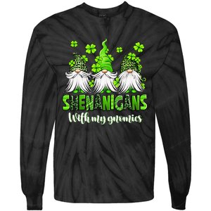 Shenanigans With My Gnomies St Patrick's Day Gnome Shamrock Tie-Dye Long Sleeve Shirt