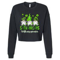 Shenanigans With My Gnomies St Patrick's Day Gnome Shamrock Cropped Pullover Crew