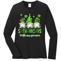 Shenanigans With My Gnomies St Patrick's Day Gnome Shamrock Ladies Long Sleeve Shirt