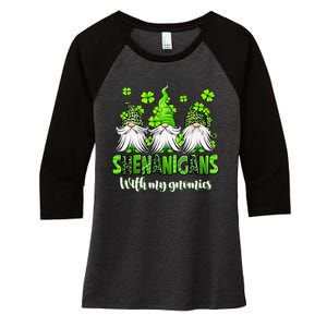 Shenanigans With My Gnomies St Patrick's Day Gnome Shamrock Women's Tri-Blend 3/4-Sleeve Raglan Shirt