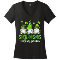 Shenanigans With My Gnomies St Patrick's Day Gnome Shamrock Women's V-Neck T-Shirt