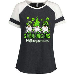 Shenanigans With My Gnomies St Patrick's Day Gnome Shamrock Enza Ladies Jersey Colorblock Tee