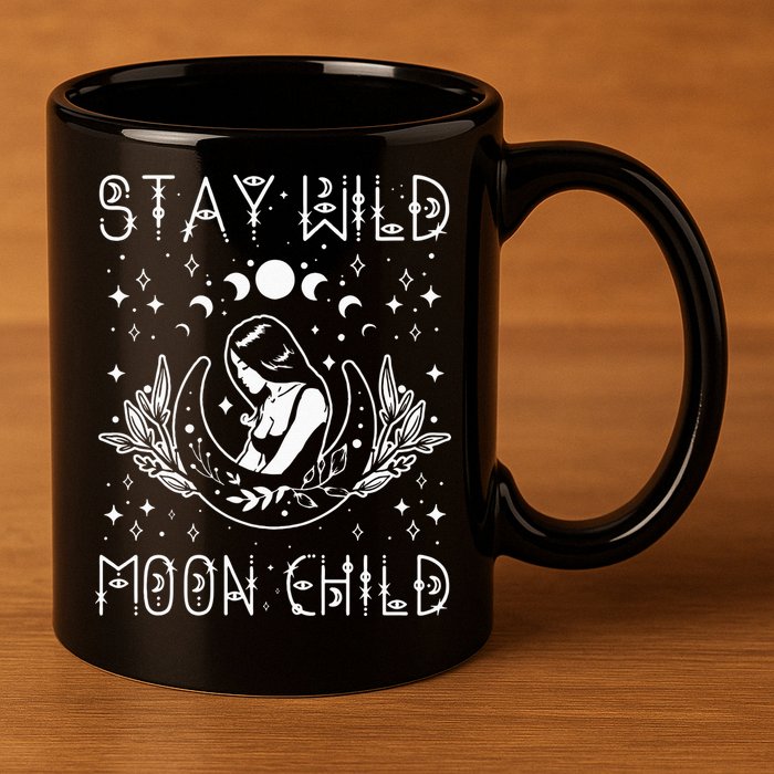 Stay Wild Moon Child Celestial Wiccan Witchy Boho Vibes 11oz C Handle Ceramic Mug
