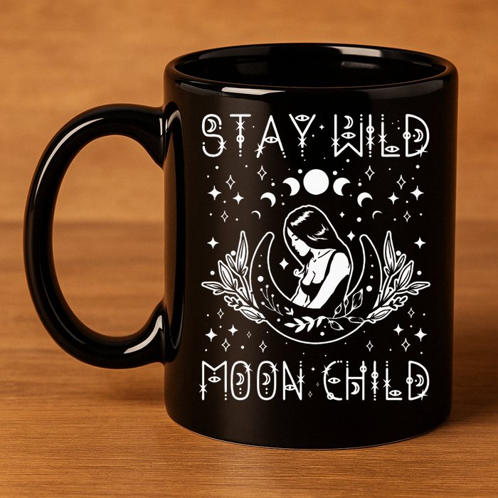 Stay Wild Moon Child Celestial Wiccan Witchy Boho Vibes 11oz C Handle Ceramic Mug