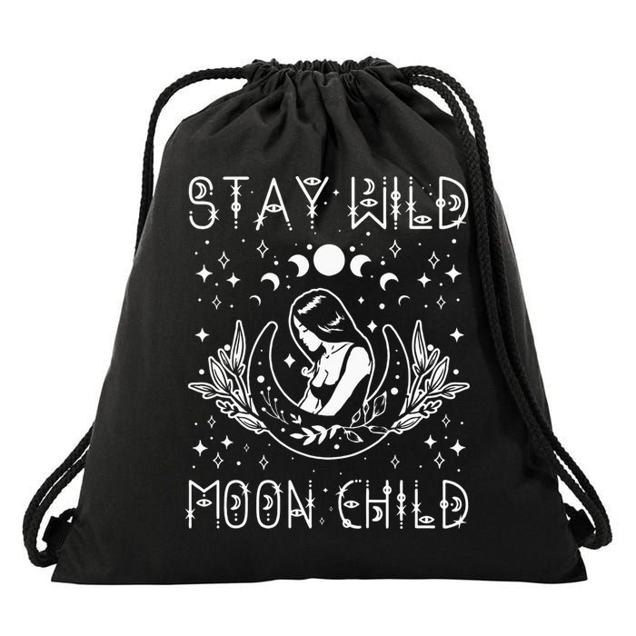 Stay Wild Moon Child Celestial Wiccan Witchy Boho Vibes Drawstring Bag
