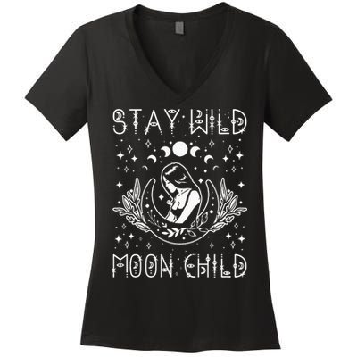 Stay Wild Moon Child Celestial Wiccan Witchy Boho Vibes Women's V-Neck T-Shirt