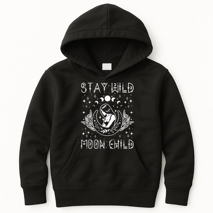 Stay Wild Moon Child Celestial Wiccan Witchy Boho Vibes Kids Hoodie