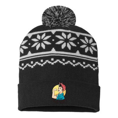 Strong Women Modern Rosie The Riveter Motivational Design USA-Made Snowflake Beanie