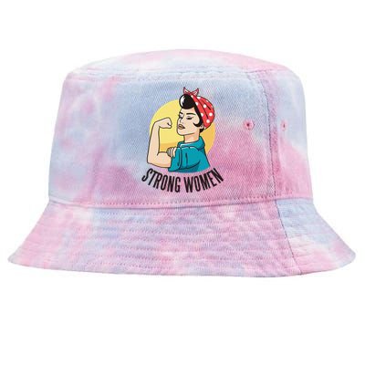 Strong Women Modern Rosie The Riveter Motivational Design Tie-Dyed Bucket Hat