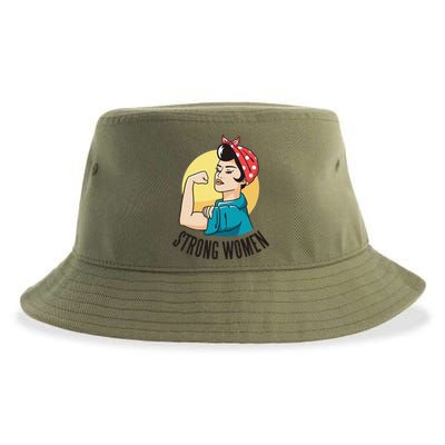 Strong Women Modern Rosie The Riveter Motivational Design Sustainable Bucket Hat