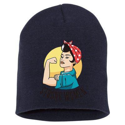 Strong Women Modern Rosie The Riveter Motivational Design Short Acrylic Beanie