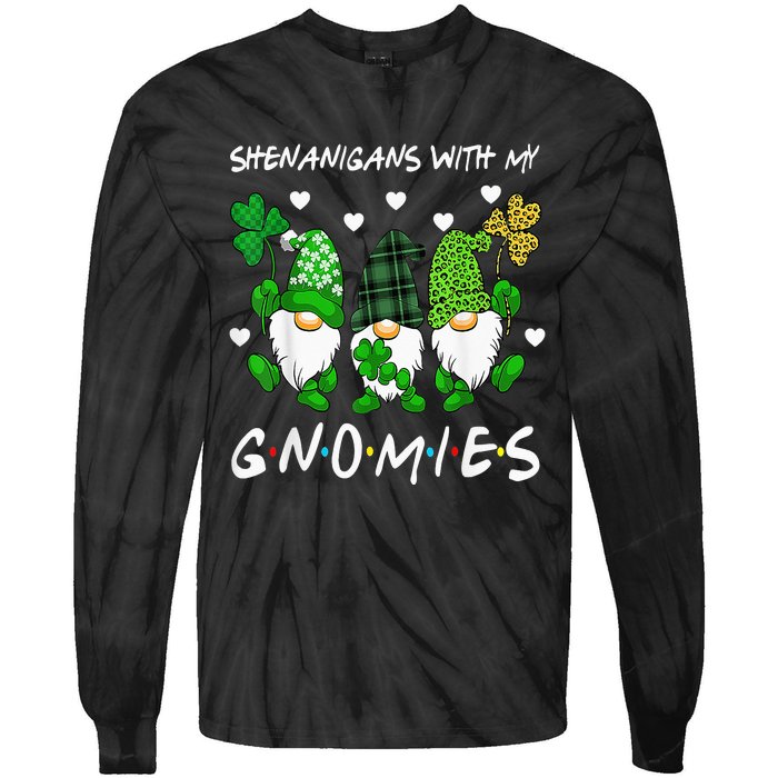 Shenanigans With My Gnomies St Patrick's Day Gnome Shamrock Tie-Dye Long Sleeve Shirt