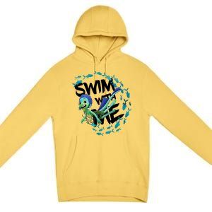 Swim With Me Cute Cartoon Mermaid Premium Pullover Hoodie