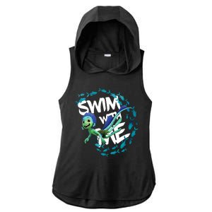 Swim With Me Cute Cartoon Mermaid Ladies PosiCharge Tri-Blend Wicking Draft Hoodie Tank