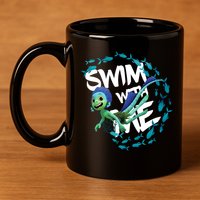 Swim With Me Cute Cartoon Mermaid 11oz C Handle Ceramic Mug
