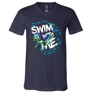 Swim With Me Cute Cartoon Mermaid V-Neck T-Shirt