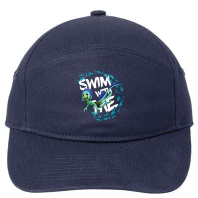 Swim With Me Cute Cartoon Mermaid 7-Panel Snapback Hat