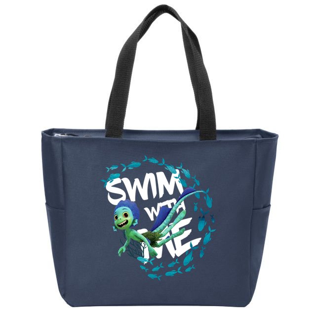 Swim With Me Cute Cartoon Mermaid Zip Tote Bag