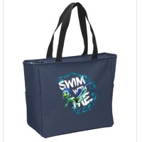 Swim With Me Cute Cartoon Mermaid Zip Tote Bag