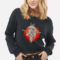 Samurai Warrior Monkey King Cropped Pullover Crew