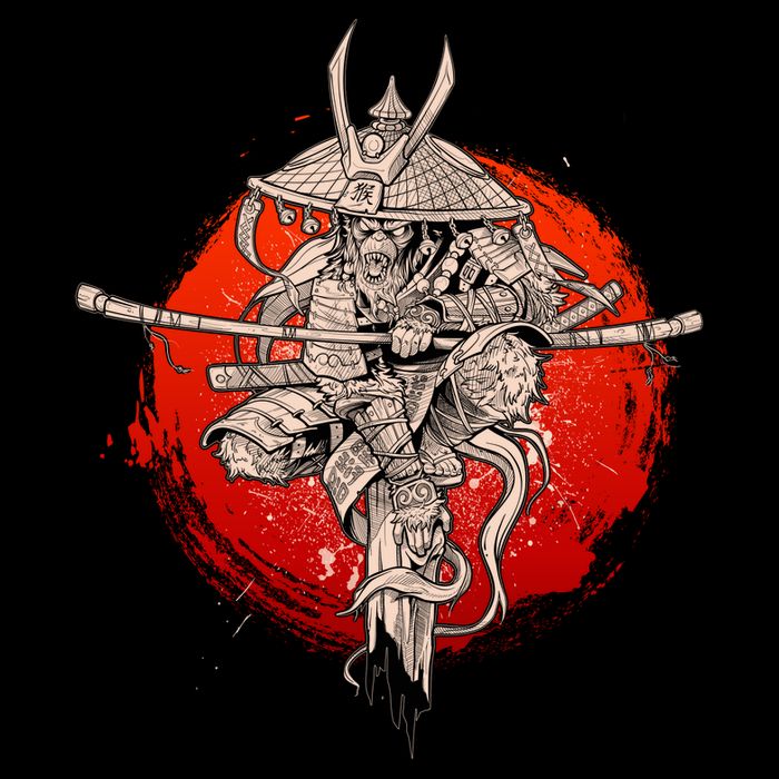 Samurai Warrior Monkey King Cropped Pullover Crew