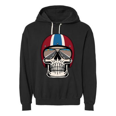 Skull Wearing Motorcycle Helmet And Sunglasses Garment-Dyed Fleece Hoodie