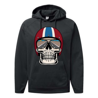 Skull Wearing Motorcycle Helmet And Sunglasses Performance Fleece Hoodie