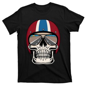 Skull Wearing Motorcycle Helmet And Sunglasses T-Shirt