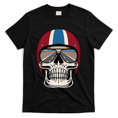 Skull Wearing Motorcycle Helmet And Sunglasses T-Shirt