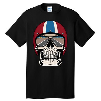 Skull Wearing Motorcycle Helmet And Sunglasses Tall T-Shirt