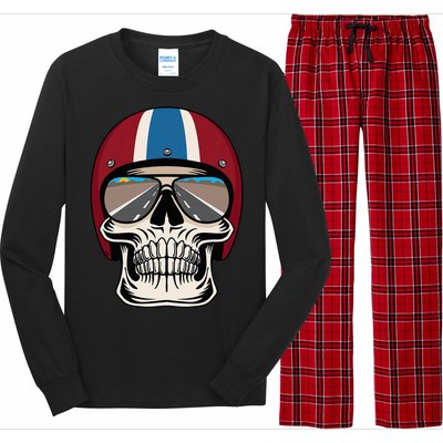 Skull Wearing Motorcycle Helmet And Sunglasses Long Sleeve Pajama Set