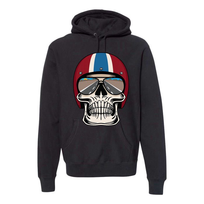 Skull Wearing Motorcycle Helmet And Sunglasses Premium Hoodie