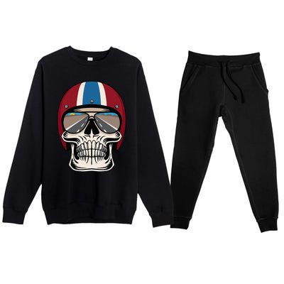 Skull Wearing Motorcycle Helmet And Sunglasses Premium Crewneck Sweatsuit Set