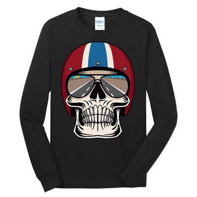 Skull Wearing Motorcycle Helmet And Sunglasses Tall Long Sleeve T-Shirt