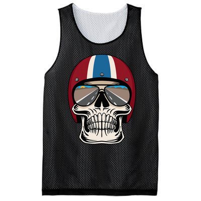 Skull Wearing Motorcycle Helmet And Sunglasses Mesh Reversible Basketball Jersey Tank