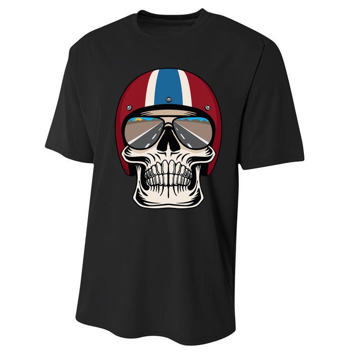 Skull Wearing Motorcycle Helmet And Sunglasses Performance Sprint T-Shirt