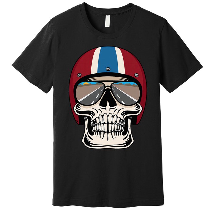 Skull Wearing Motorcycle Helmet And Sunglasses Premium T-Shirt