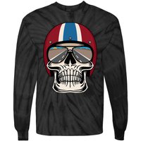 Skull Wearing Motorcycle Helmet And Sunglasses Tie-Dye Long Sleeve Shirt