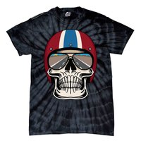 Skull Wearing Motorcycle Helmet And Sunglasses Tie-Dye T-Shirt